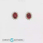 Load and play video in Gallery viewer, 18KT Two-Tone Ruby &amp; Diamond Sunburst Stud Earrings (2.10 cttw rubies, 0.51 cttw diamonds)
