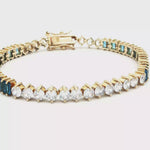 Load and play video in Gallery viewer, Gold-Plated Sterling Silver Blue &amp; White Tennis Bracelet
