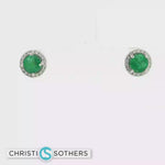 Load and play video in Gallery viewer, 14KT White Gold Emerald &amp; Diamond Pushback Stud Earrings
