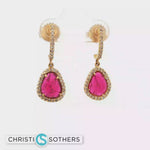 Load and play video in Gallery viewer, 14KT Yellow Gold Ruby &amp; Diamond Drop Earrings
