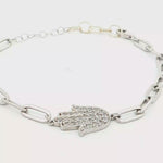 Load and play video in Gallery viewer, Sterling Silver Hamsa Bracelet with Round Stone
