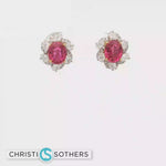 Load and play video in Gallery viewer, 18KT Two-Tone Ruby &amp; Diamond Flower Stud Earrings
