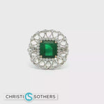 Load and play video in Gallery viewer, 18KT White Gold Square Emerald Cocktail Ring with Diamond Accents (2.50 cttw)