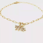 Load and play video in Gallery viewer, Sterling Silver or Gold-Plated Paperclip Link Charm Bracelet with Star/Chai Accents
