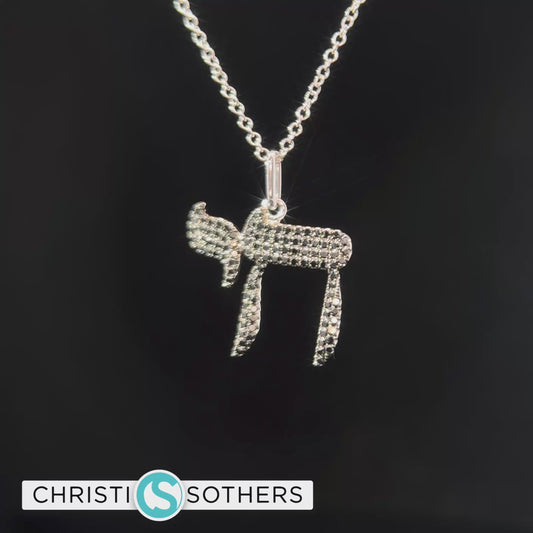 14KT White Gold w/ Black Diamond Chai necklace