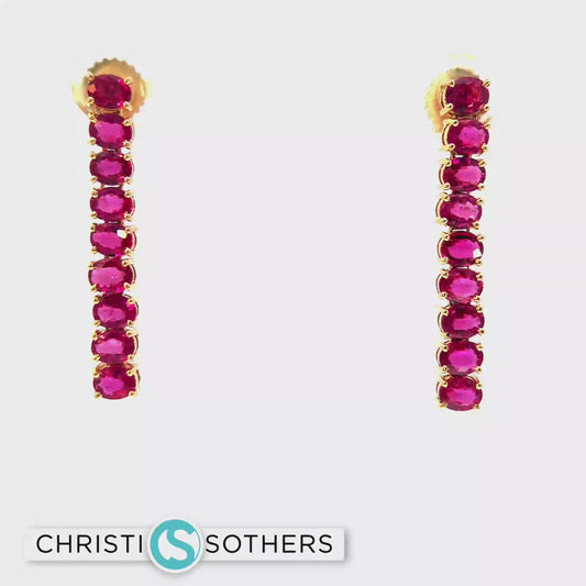 Gold Dangle Earrings with Lab-Grown Ruby Drop-setting