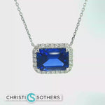 Load and play video in Gallery viewer, 14KT White Gold Necklace with Emerald-Cut Royal Blue Sapphire
