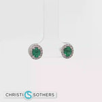 Load and play video in Gallery viewer, 14KT White Gold Emerald &amp; Diamond Stud Earrings
