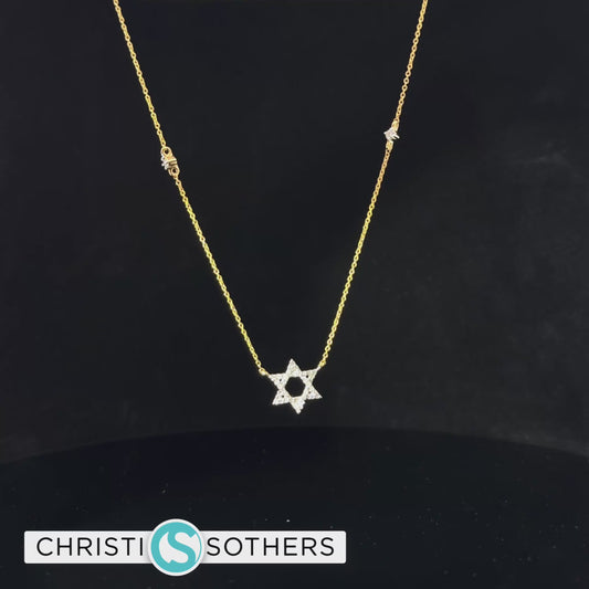 14KT Yellow Gold Magen David Diamond Necklace