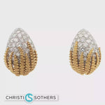 Load and play video in Gallery viewer, 18KT Yellow Gold Textured Pavé Diamond TearDrop Earrings (7.00 cttw)