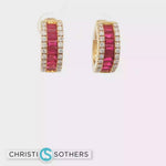 Load and play video in Gallery viewer, 18KT Yellow Gold Ruby &amp; Diamond Hoop Earrings
