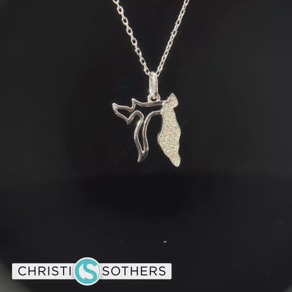 14KT White Gold Pavé Diamond Chai w/ State of Israel Pendant