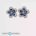 Load and play video in Gallery viewer, 18KT White Gold Sapphire &amp; Diamond Flower Stud Earrings (2.44 cttw sapphires)
