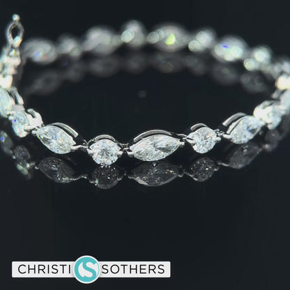 14KT White Gold 8.95ct Lab Round & Marquise Cut Diamond Tennis Bracelet