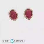Load and play video in Gallery viewer, 18KT Rose Gold Ruby &amp; Diamond Halo Pushback Studs (3.44 cttw rubies, 0.85 cttw diamonds)

