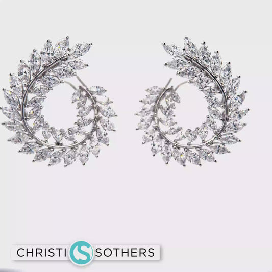 Silver Hoop Earrings with Marquise-Cut Diamonds