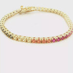 Load and play video in Gallery viewer, Gold-Plated Sterling Silver Multicolor CZ Tennis Bracelet (3 mm stones)
