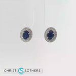 Load and play video in Gallery viewer, 18KT White Gold Sapphire &amp; Diamond Pushback Studs (1.28 cttw sapphires, 0.33 cttw diamonds)
