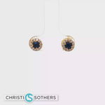 Load and play video in Gallery viewer, 18KT Yellow Gold Sapphire &amp; Diamond Halo Stud Earrings
