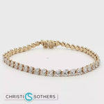 Load and play video in Gallery viewer, 14KT Yellow Gold Heart-Shaped Diamond Tennis Bracelet with Lab-Grown Diamonds (7.11 cttw)