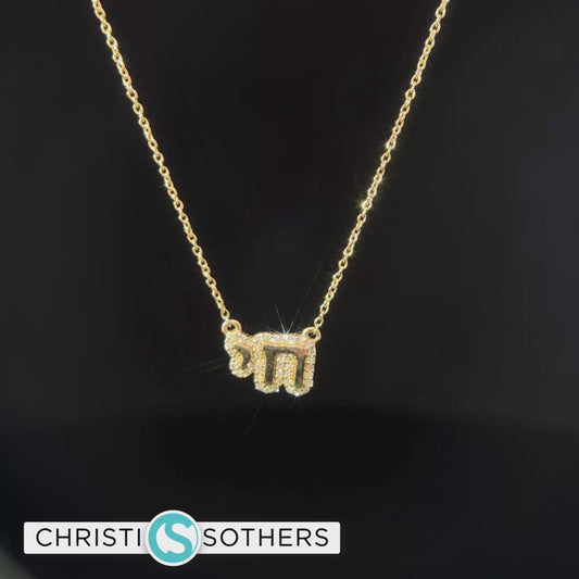Cute 14KT Yellow Gold Diamond Chai