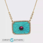 Load and play video in Gallery viewer, 18KT Yellow Gold Necklace with Carved Turquoise Pendant