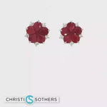 Load and play video in Gallery viewer, 18KT White Gold Natural Ruby &amp; Diamond Cabochon Flower Stud Earrings
