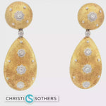 Load and play video in Gallery viewer, 18KT Yellow Gold Textured Diamond Drop Earrings (0.23 cttw)