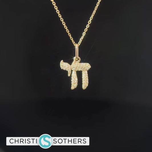14KT Yellow Gold Diamond Chai Pendant