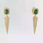 Load and play video in Gallery viewer, 18KT Yellow Gold Emerald &amp; Diamond Dangle Earrings
