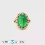 Load and play video in Gallery viewer, 18KT Yellow Gold Cabochon Emerald Cocktail Ring with Diamond Accents (10.22 ct)
