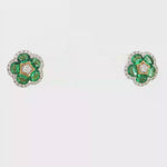 Load and play video in Gallery viewer, 18KT Yellow Gold Emerald &amp; Diamond Star-Clover Stud Earrings
