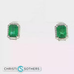 Load and play video in Gallery viewer, 18KT White Gold Emerald-Cut Emerald &amp; Diamond Drop Earrings (4.90 cttw emeralds)
