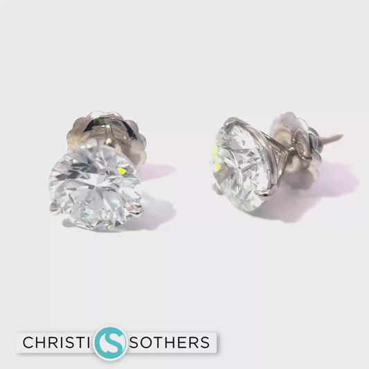 14KT w/g Certified Lab-Grown Ideal Cut Round Diamond Basket Pushback Earrings (8.18 CTTW)