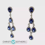 Load and play video in Gallery viewer, 14KT White Gold chandelier Earrings with Pear-Shaped Royal Blue Sapphires
