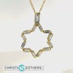 Load and play video in Gallery viewer, 14KT Yellow Gold 1.78ct Lab Baguette Diamond Magen David Pendant
