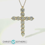 Load and play video in Gallery viewer, 14KT Yellow Gold 5.35ct Lab Round Diamond Cross Necklace
