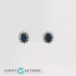 Load and play video in Gallery viewer, 14KT White Gold Sapphire &amp; Diamond Sunburst Pushback Studs
