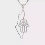 Load and play video in Gallery viewer, 14KT White Gold Diamond State of Israel &amp; Hamsa Pendant
