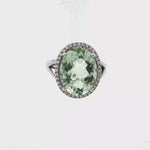 Load and play video in Gallery viewer, 14KT White Gold Green Amethyst Cocktail Ring with Diamond Halo (8.52 ct)