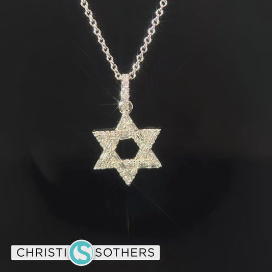 14KT White Gold Baguette Magen David Pendant