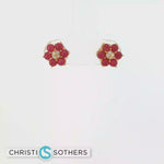 Load and play video in Gallery viewer, 14KT Yellow Gold Diamond &amp; Ruby Flower Studs
