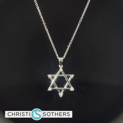 14KT White Gold Diamond Studded Magen David