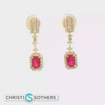 Load and play video in Gallery viewer, 18KT Yellow Gold Ruby &amp; Diamond Pushback Drop Earrings
