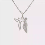 Load and play video in Gallery viewer, 14KT White Gold Pavé Diamond Chai &amp; State of Israel Pendant
