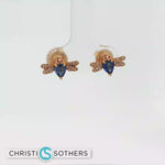 Load and play video in Gallery viewer, 18KT Yellow Gold Sapphire, Diamond &amp; Ruby Beetle Pushback Studs
