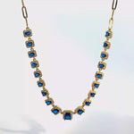Load and play video in Gallery viewer, Gold-Plated Paperclip Chain Necklace with Royal Blue &amp; White Crystals

