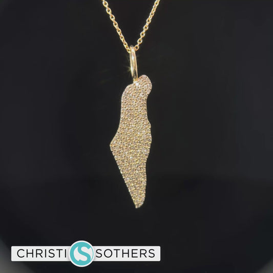 14KT Yellow Gold pavé Diamond State of Israel Necklace