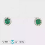 Load and play video in Gallery viewer, 18KT White Gold Emerald &amp; Diamond Pushback Stud Earrings
