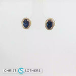 Load and play video in Gallery viewer, 18KT Yellow Gold Sapphire &amp; Diamond Pushback Studs (1.28 cttw sapphires, 0.18 cttw diamonds)
